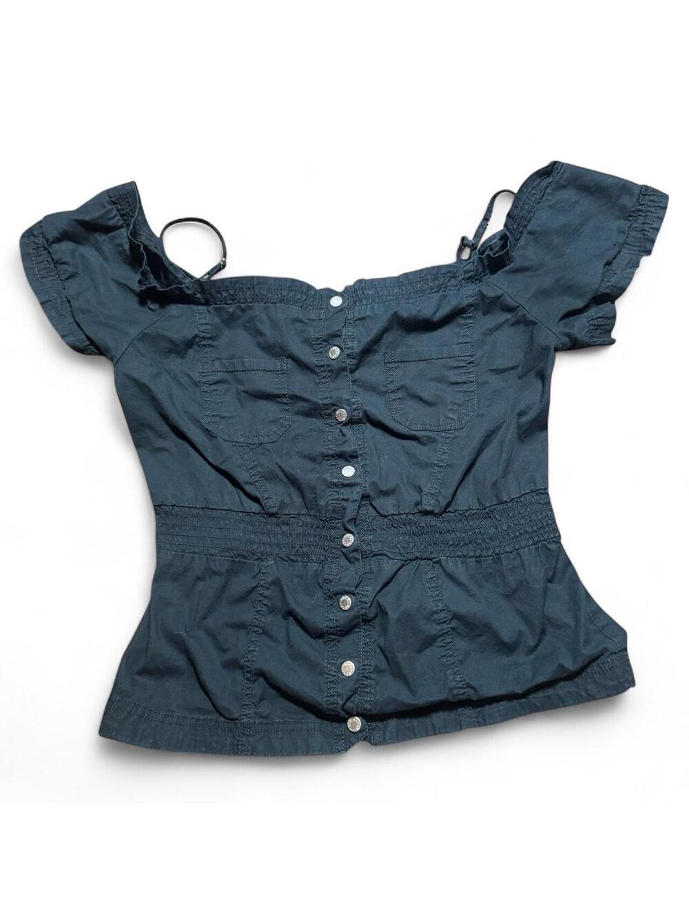 Vintage Y2K Guess Black Off Shoulder Button-Up Top